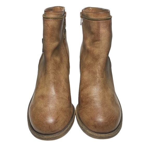 Gianni Bini Brown Ankle Boots Women Sz 9.5M 2 Sided Zip Buckle Belt Ankle Shoes - Picture 4 of 13